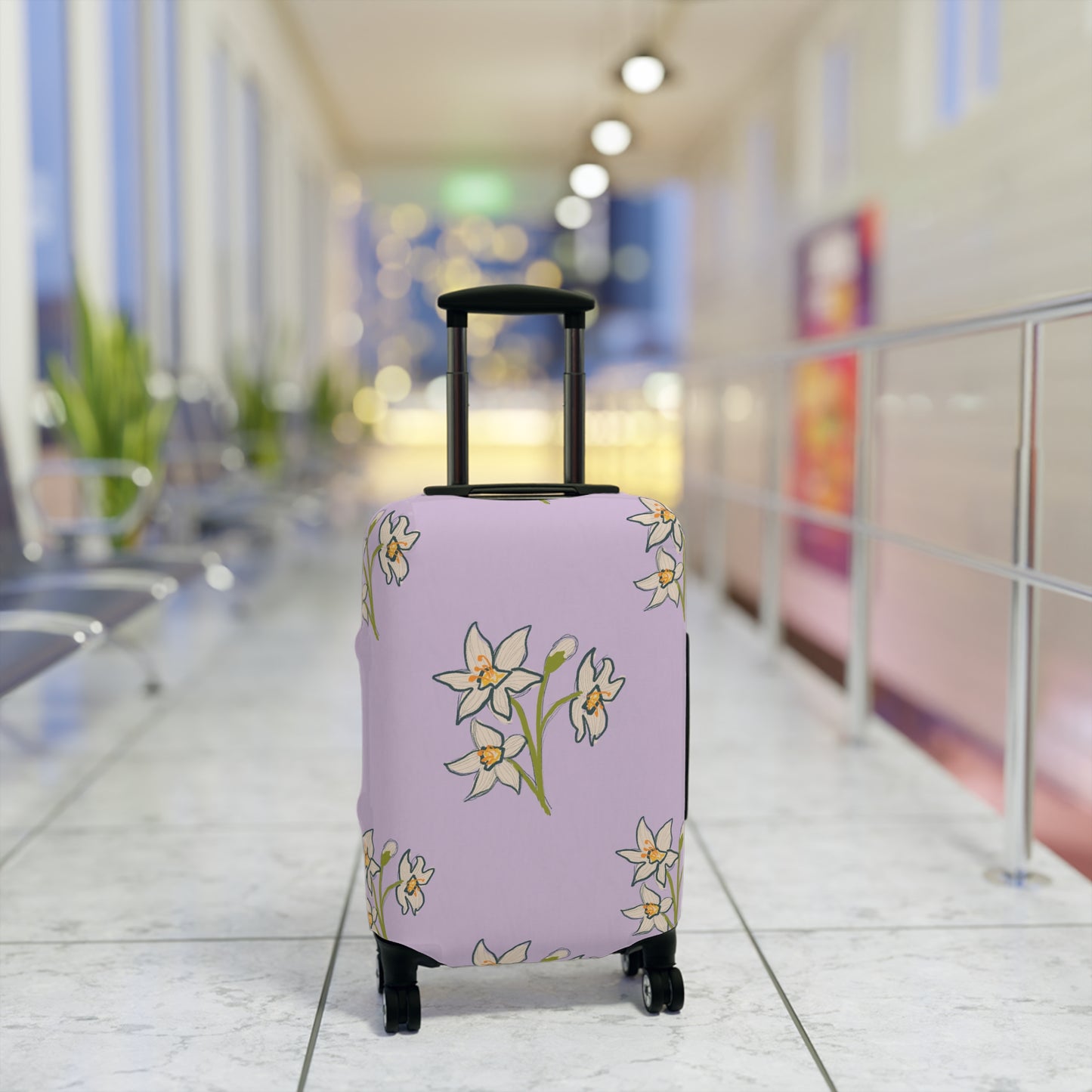 Abstract Daffodils in Purple Floral Luggage Cover - Colorful Travel Accessory