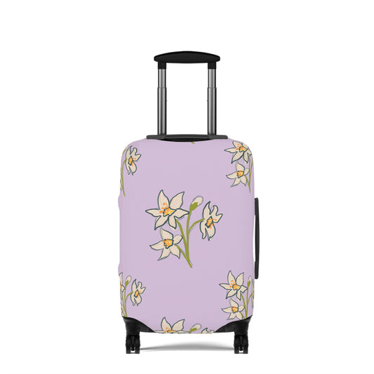 Abstract Daffodils in Purple Floral Luggage Cover - Colorful Travel Accessory