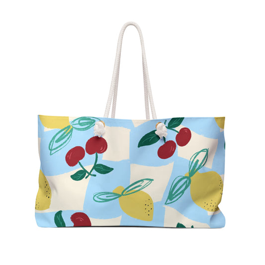 Colorful Cherry & Lemon Weekender Bag — Picnic, Beach & Mom Essentials Tote