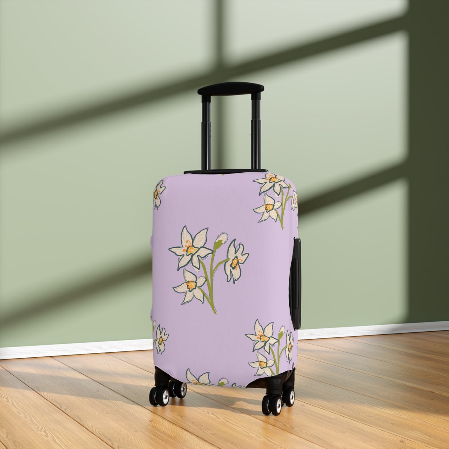 Abstract Daffodils in Purple Floral Luggage Cover - Colorful Travel Accessory