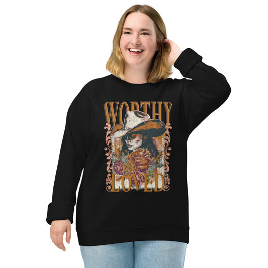 Lily & Sparrow Worthy & Loved  organic raglan sweatshirt